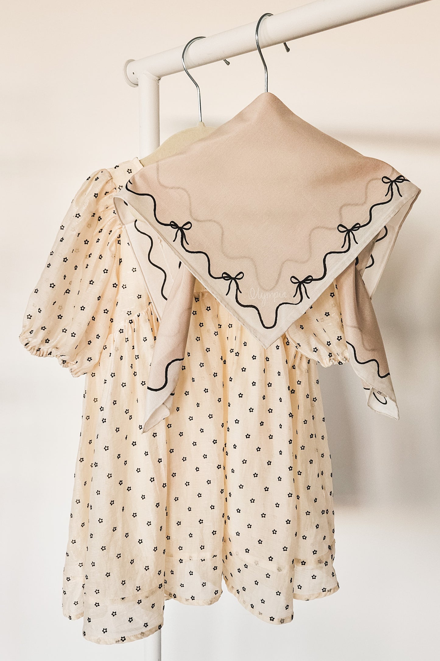 Emilia Bow Shell/Black/Cream Scarf - 54x54cm Silk Cotton