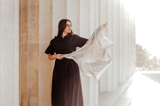 Rhea Oat/Ricecake/Ebony Scarf - 89x89cm Silk Twill