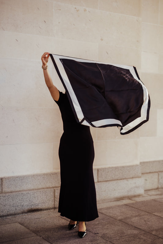 Imelda Ebony/Antique White Scarf - 89x89cm Silk Twill