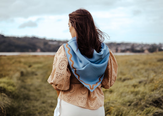 Sophie Bluebird/Croissant Scarf - 89x89cm Silk Twill