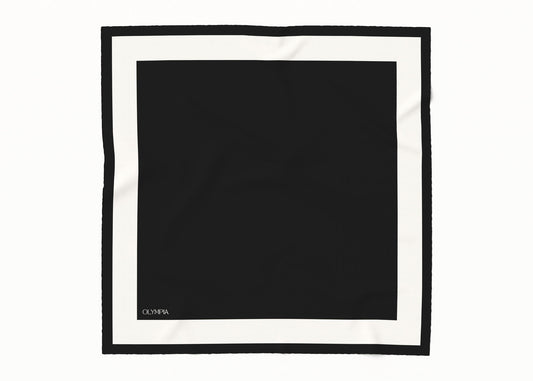 Imelda Ebony/Antique White Silk Cotton Scarf - 64x64cm