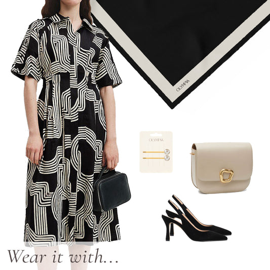 Pia Ebony/Bone Scarf - 89x89cm Silk Twill