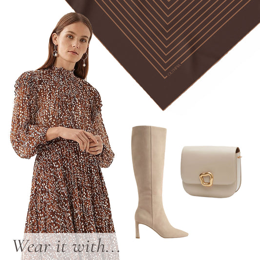 Chloe Dark Chocolate/Tan Scarf - 89x89cm Silk Twill