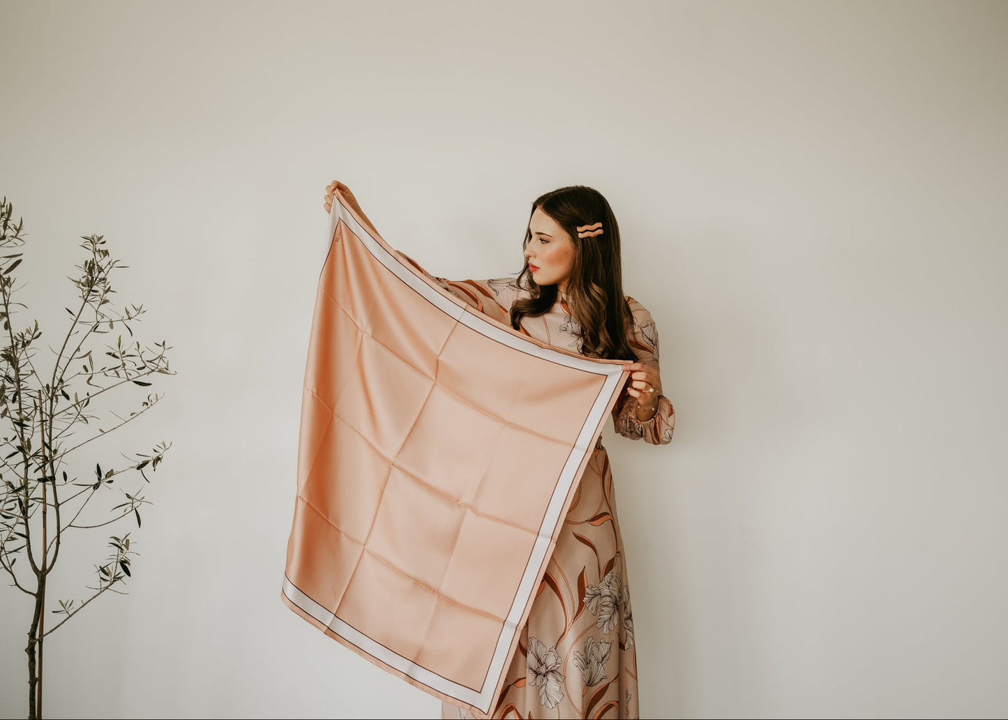 Delphine Peach Nougat Scarf - 89x89cm Silk Twill