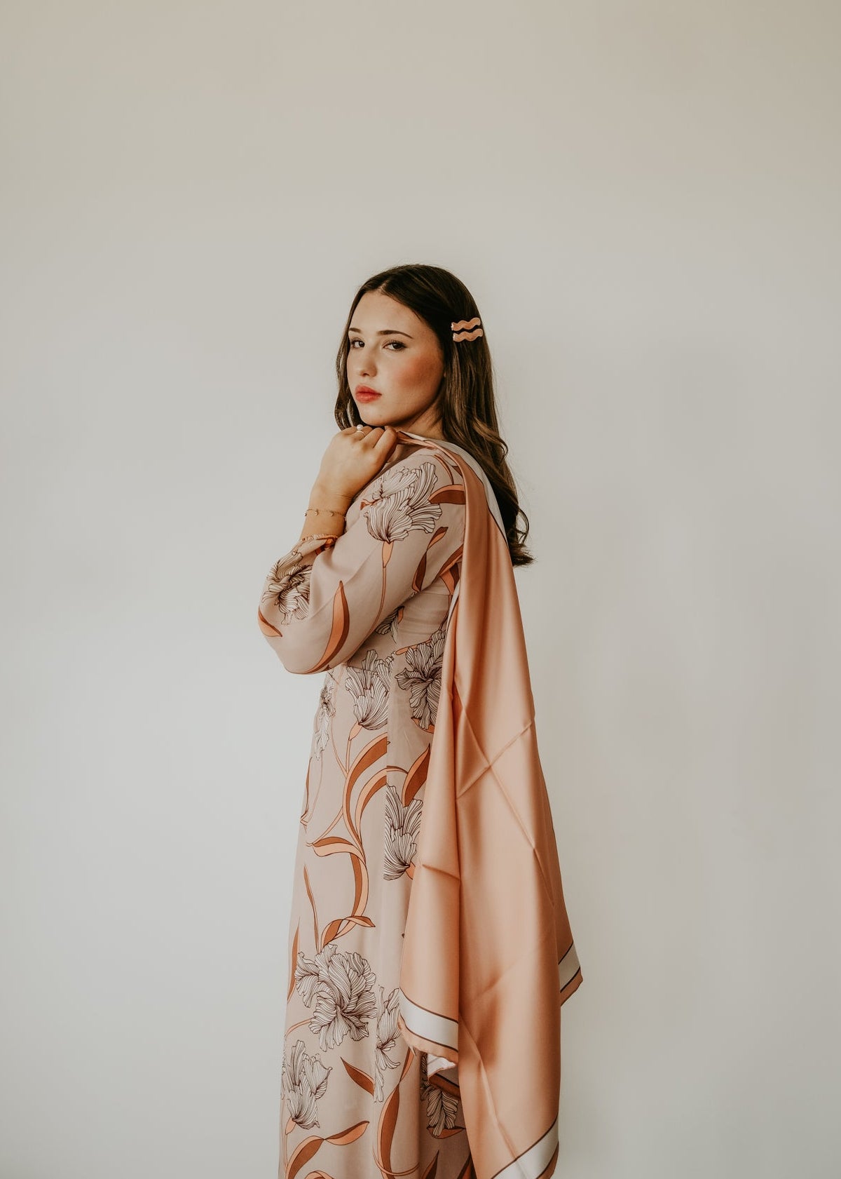 Delphine Peach Nougat Scarf - 89x89cm Silk Twill