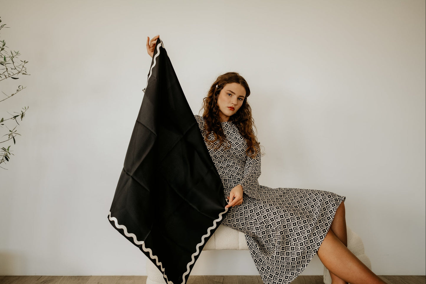 Sophie Ebony/Coconut Milk/Bronze Scarf - 89x89cm Silk Twill