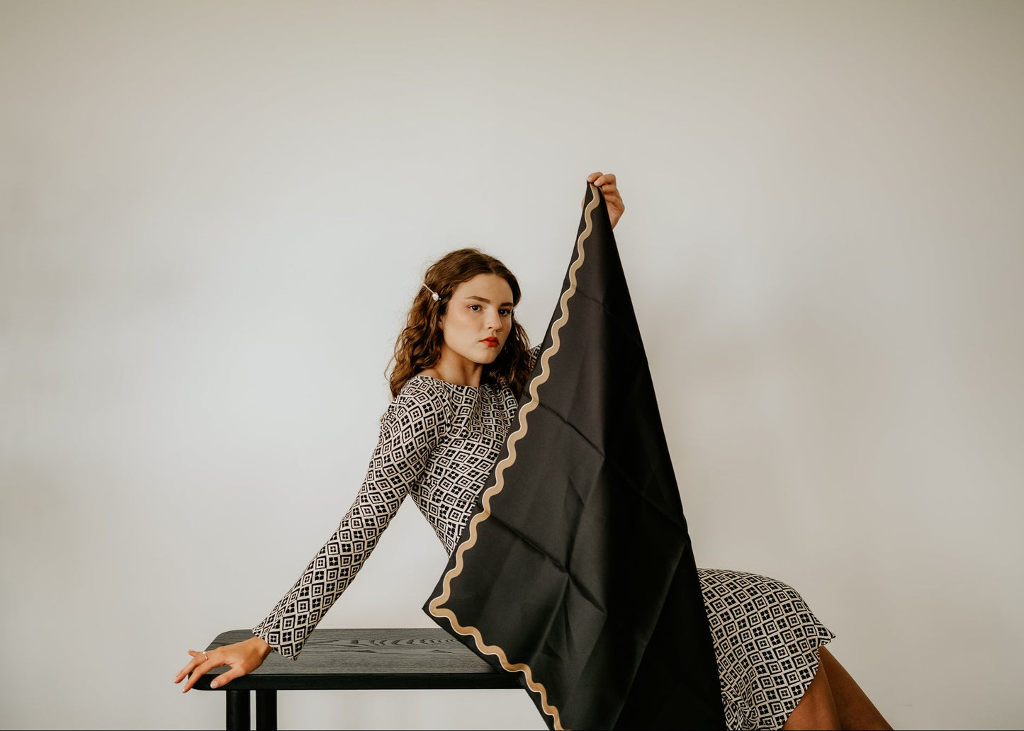 Sophie Ebony/Gold Scarf - 89x89cm Silk Twill