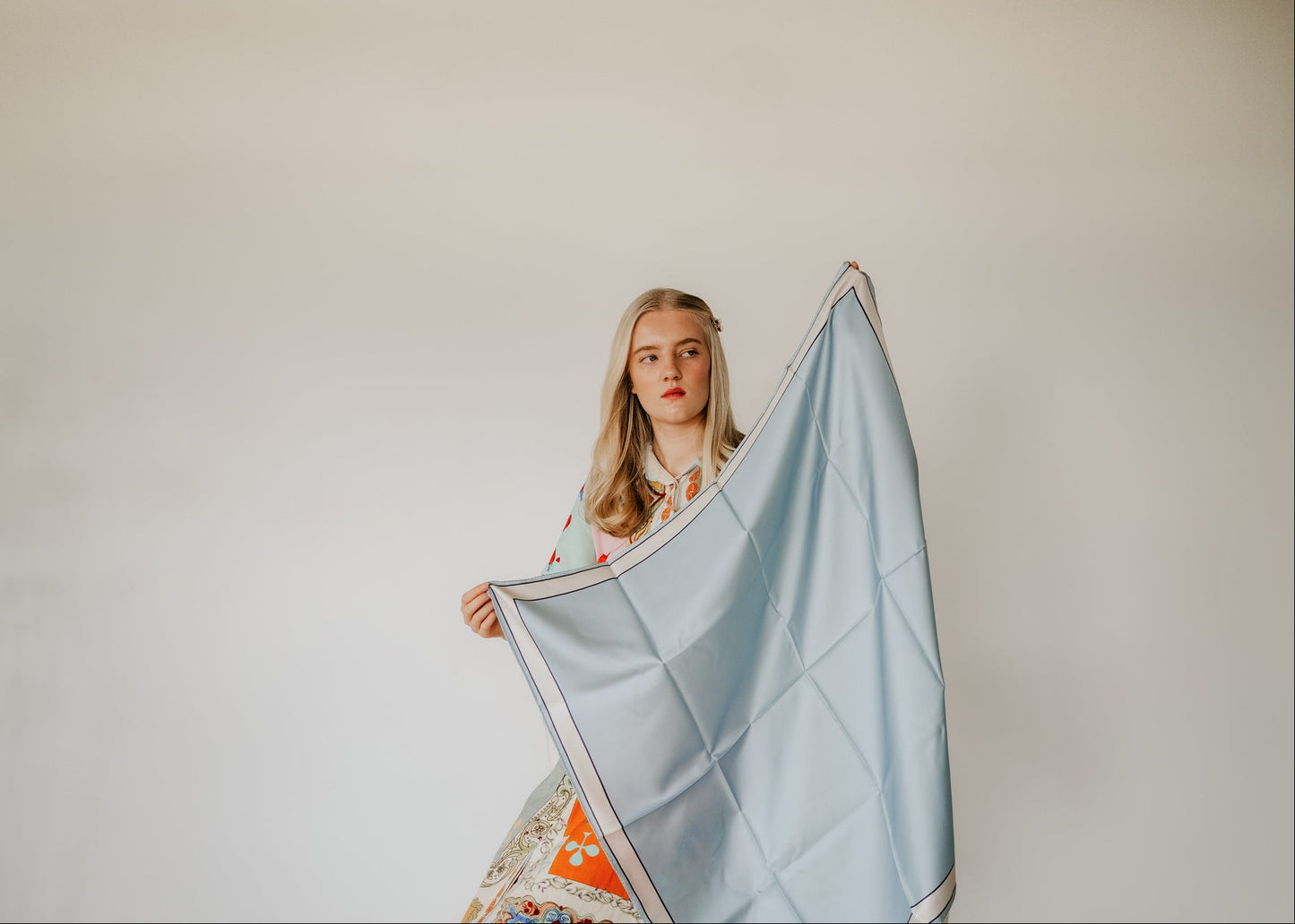 Delphine Aqua Frost Scarf - 89x89cm Silk Twill