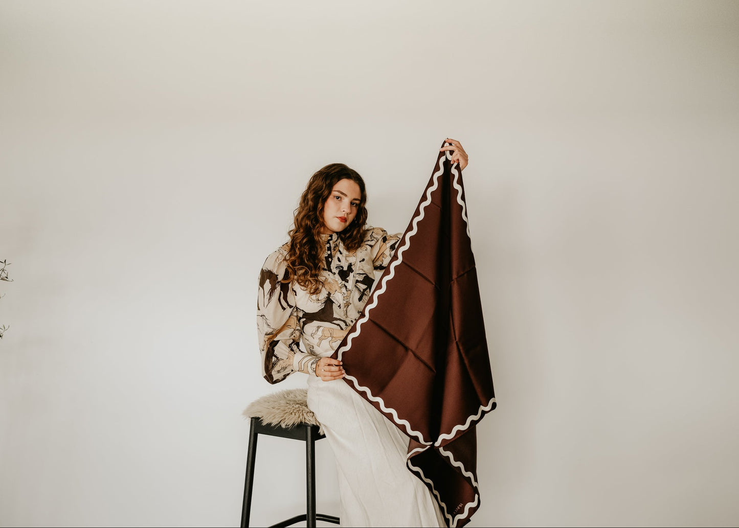 Sophie Cocoa Cream Scarf - 89x89cm Silk Twill