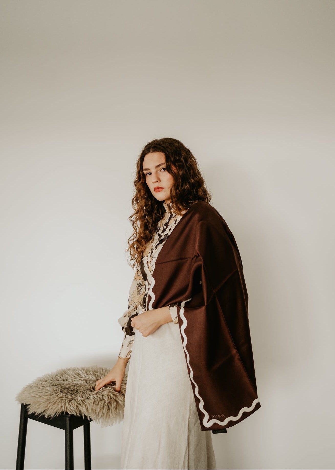 Sophie Cocoa Cream Scarf - 89x89cm Silk Twill