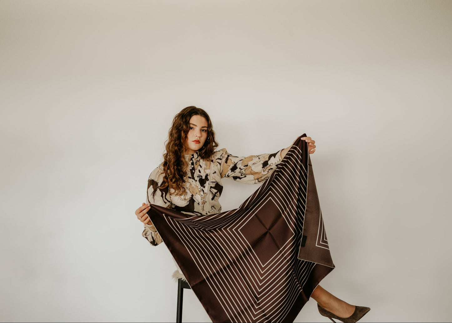 Chloe Dark Chocolate/Sand Scarf - 89x89cm Silk Twill