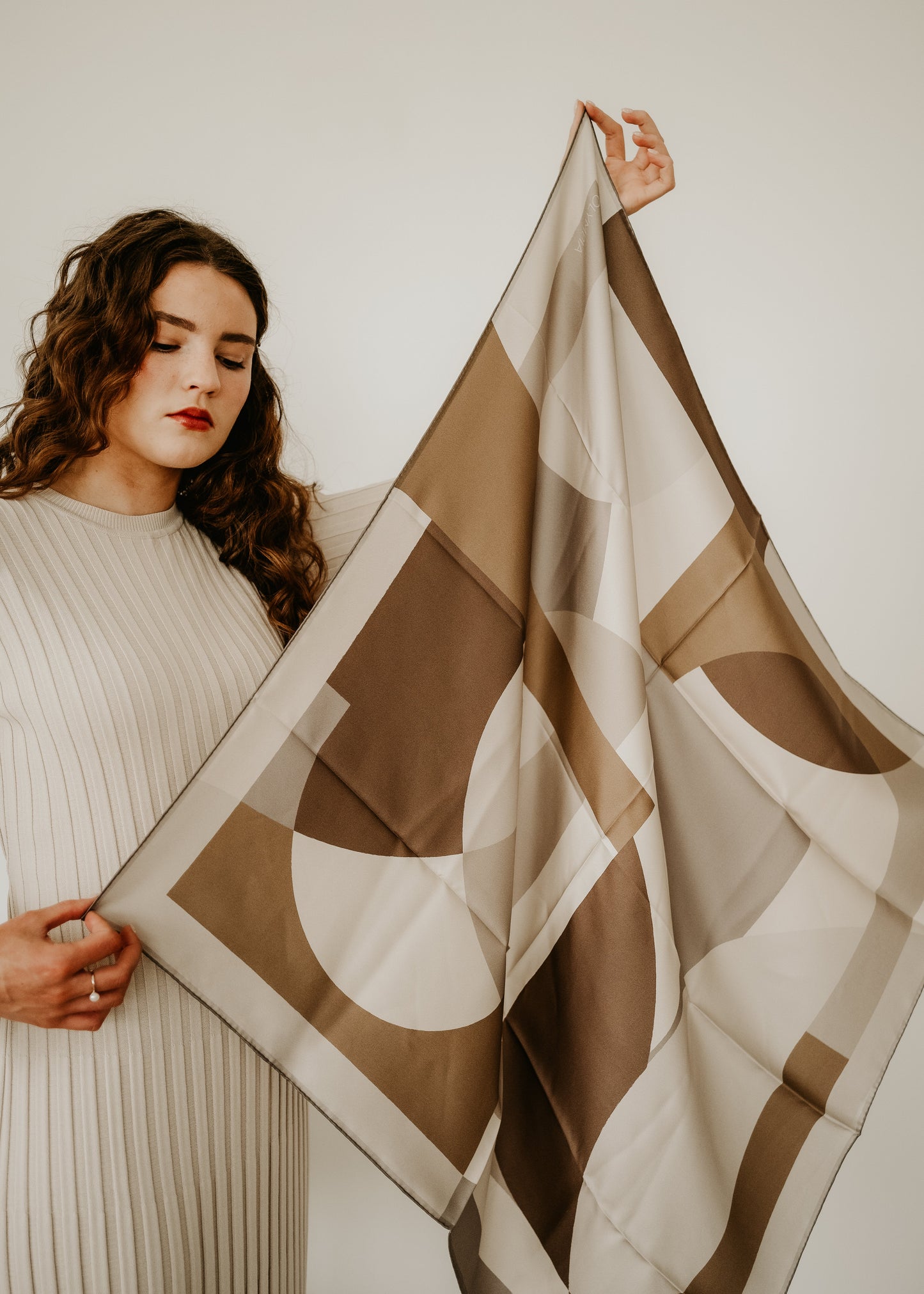 Melba Brandy Cream Scarf - 89x89cm Silk Twill - Limited Edition (NZ)