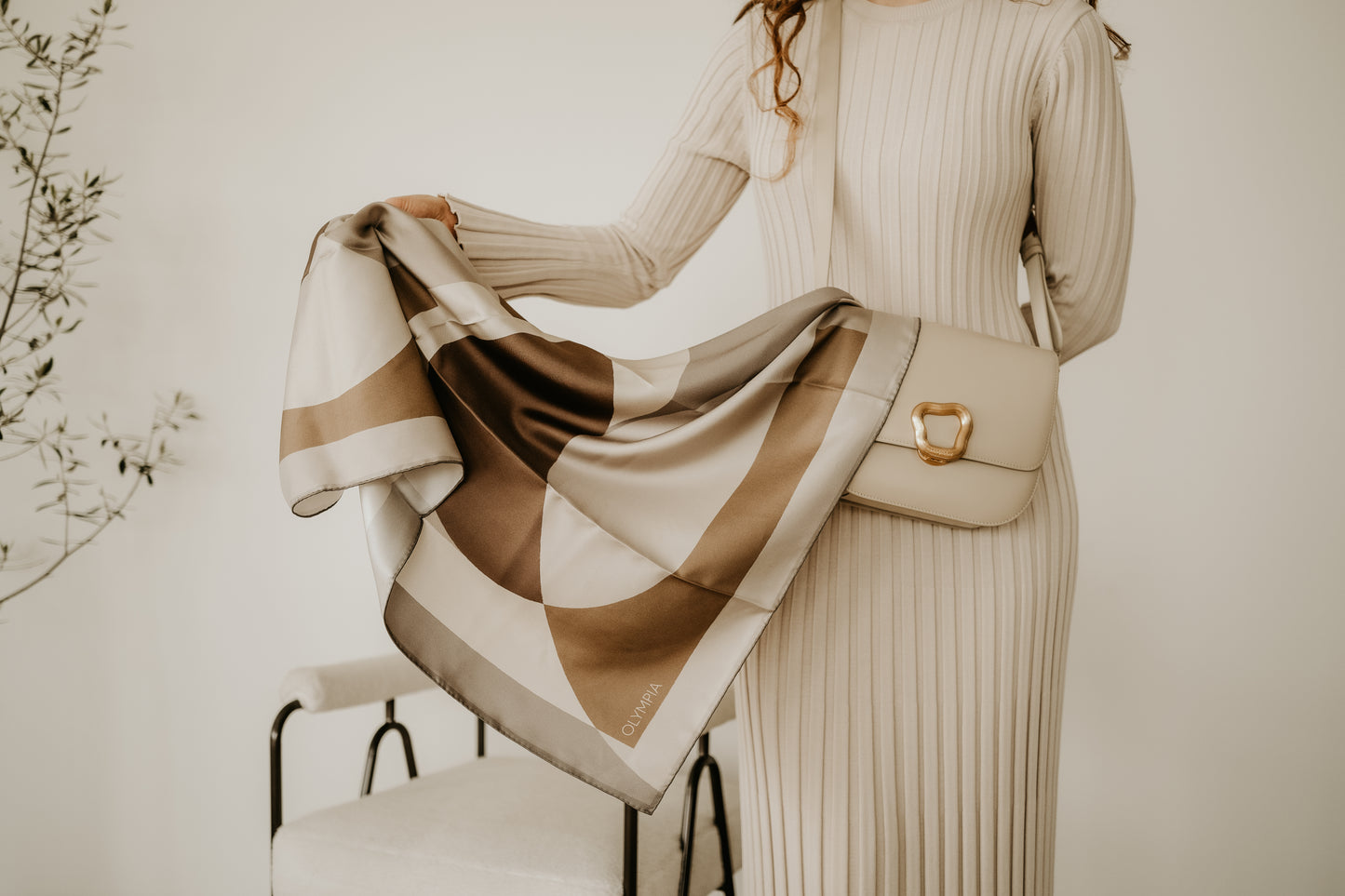 Melba Brandy Cream Scarf - 89x89cm Silk Twill - Limited Edition (NZ)