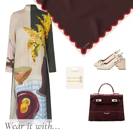 Etta Crimson Fig Scarf - 89x89cm Silk Twill