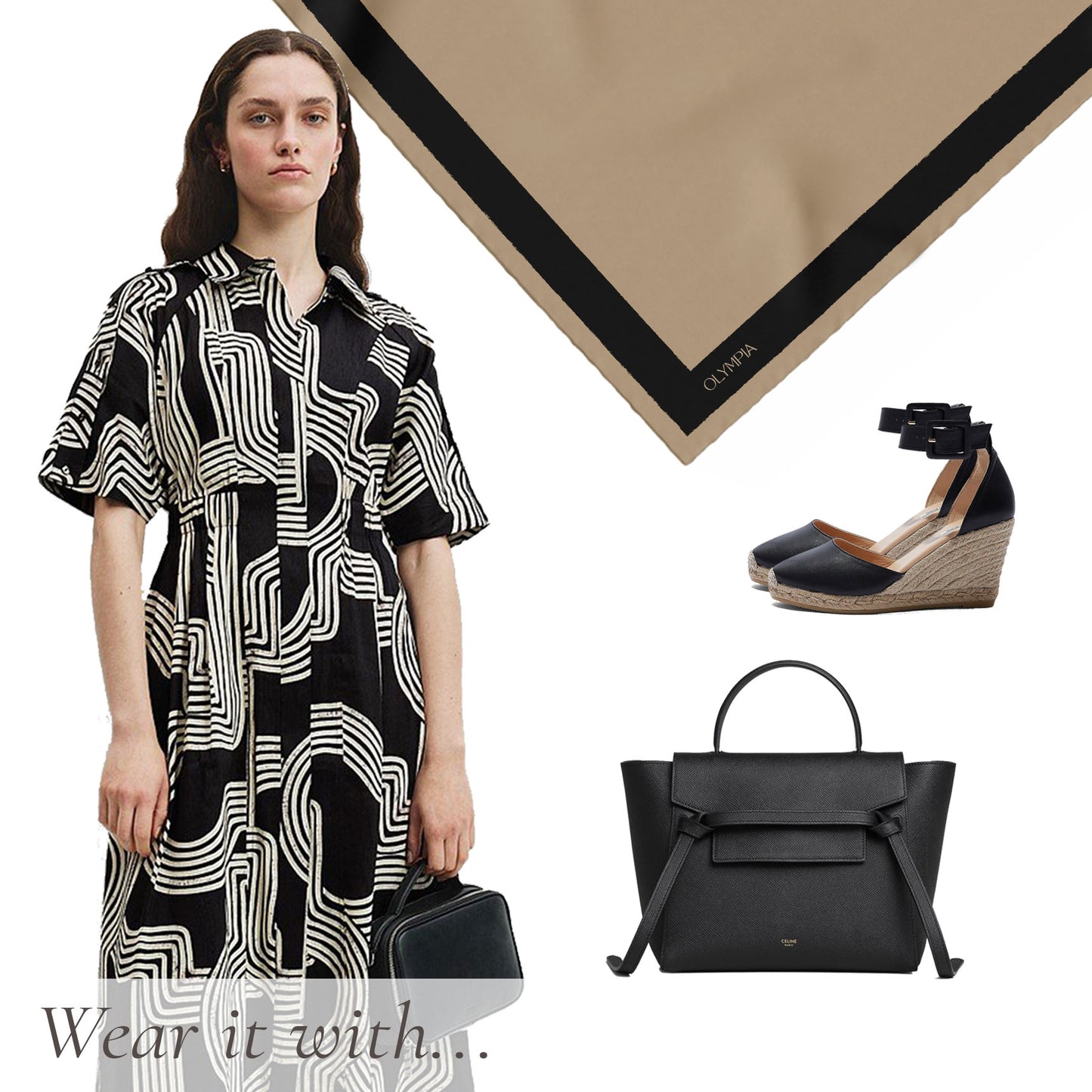 Pia Antelope/Ebony Silk Scarf - 89x89cm - Imperfect