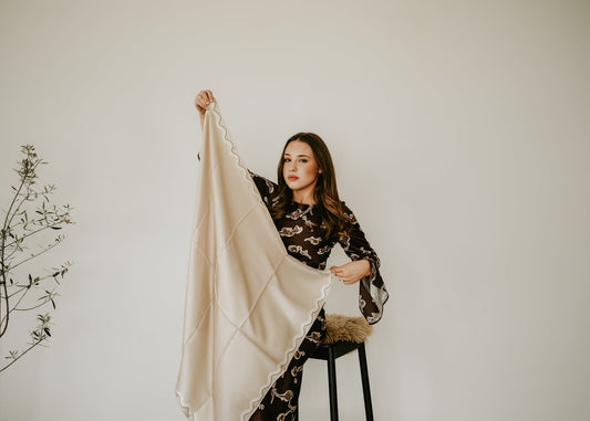 Sophie Linen/Half Ricecake Scarf - 89x89cm Silk Twill