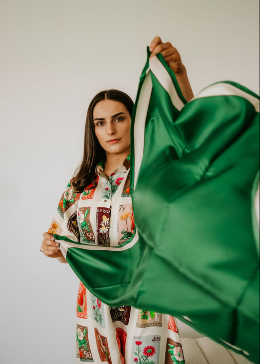 Delphine Jade Cream Scarf - 89x89cm Silk Twill