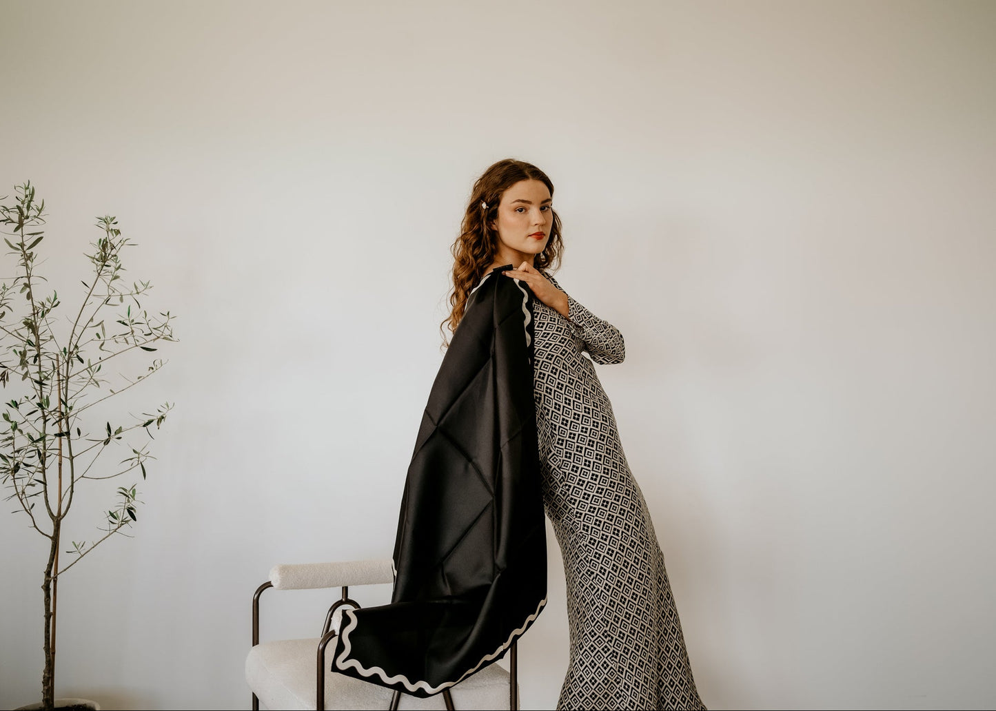 Sophie Ebony/Coconut Milk/Bronze Scarf - 89x89cm Silk Twill
