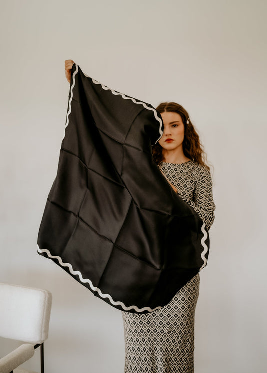 Sophie Ebony/Coconut Milk/Bronze Scarf - 89x89cm Silk Twill