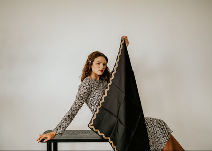 Sophie Ebony/Gold Scarf - 89x89cm Silk Twill