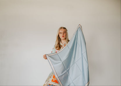 Delphine Aqua Frost Scarf - 89x89cm Silk Twill