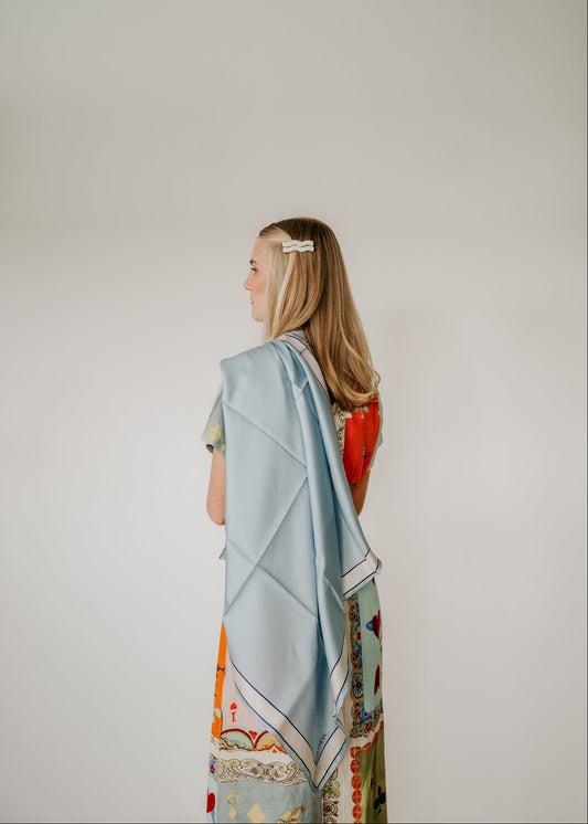 Delphine Aqua Frost Scarf - 89x89cm Silk Twill