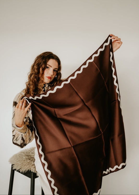 Sophie Cocoa Cream Scarf - 89x89cm Silk Twill