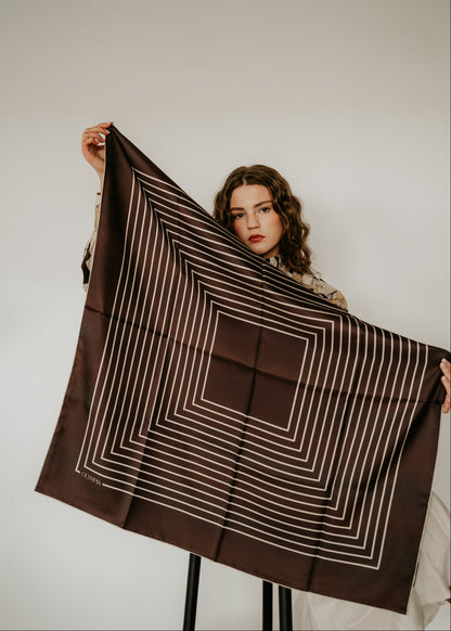 Chloe Dark Chocolate/Sand Scarf - 89x89cm Silk Twill