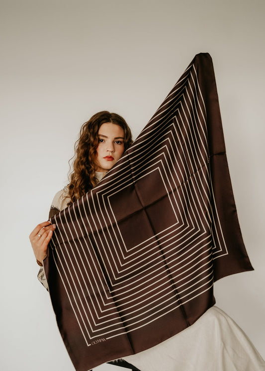 Chloe Dark Chocolate/Sand Scarf - 89x89cm Silk Twill