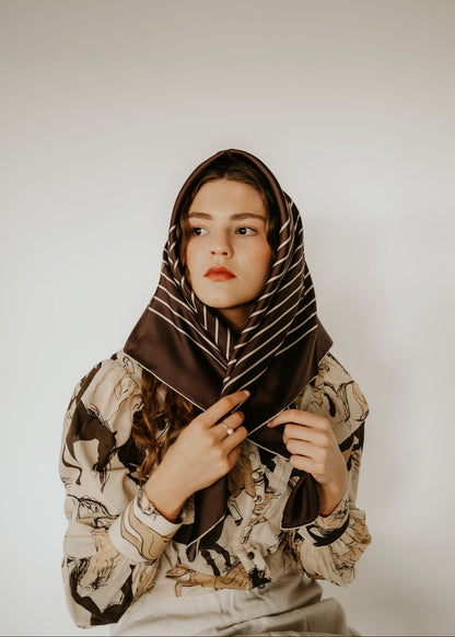 Chloe Dark Chocolate/Sand Scarf - 89x89cm Silk Twill