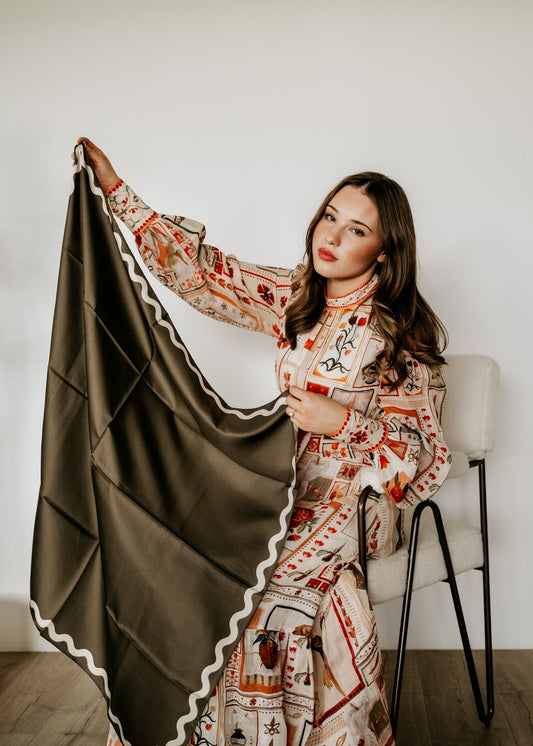 Sophie Olive Night Scarf - 89x89cm Silk Twill