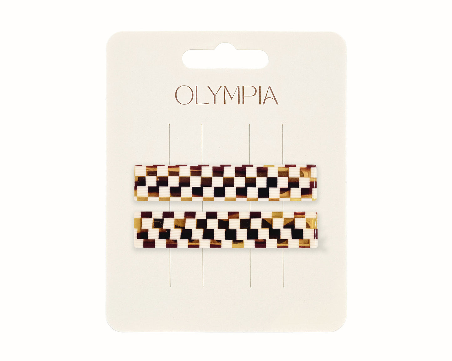 Emma Hair Clips - Amber/Cream Checker