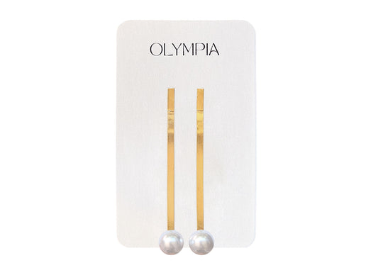Orla Hair Clips - Gold w Cool White Pearl