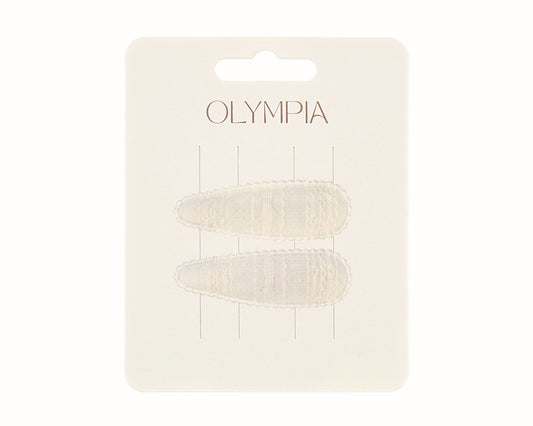 Remi Hair Clips - Cream Embroidered Ribbed